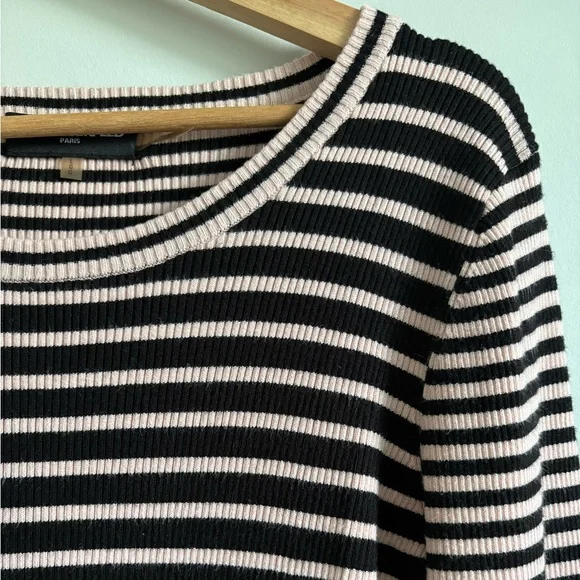 Karl Lagerfeld Striped Ribbed Knit Top | Size Large - Picture 4 of 7